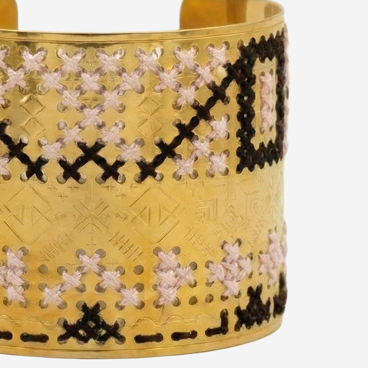 L'Eight Studio Embroidered Steel Cuff Bracelet — Gold, view 2