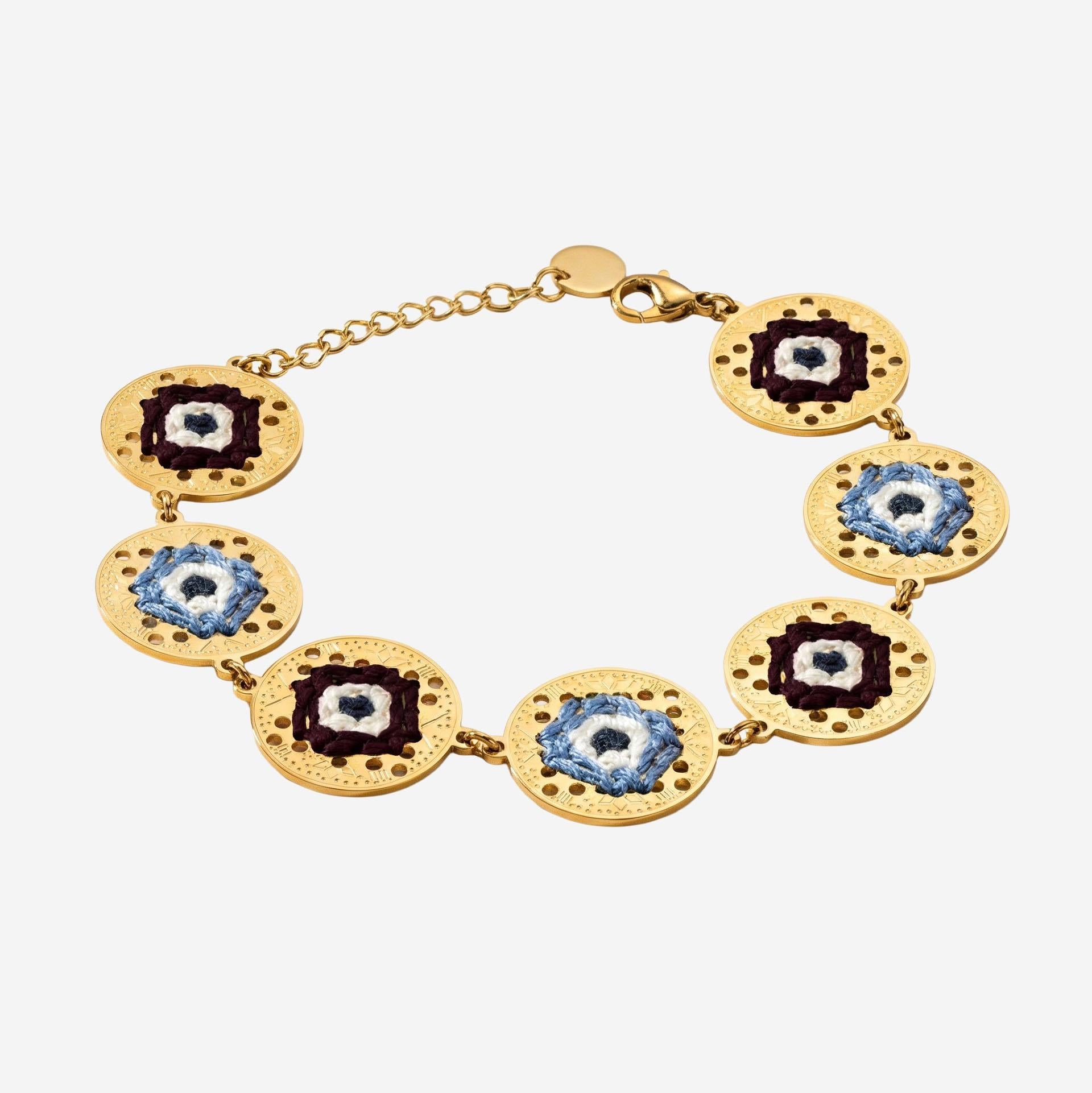 L'Eight Studio Hand-Embroidered Eye Medallion Bracelet — Gold by L'Eight Studio