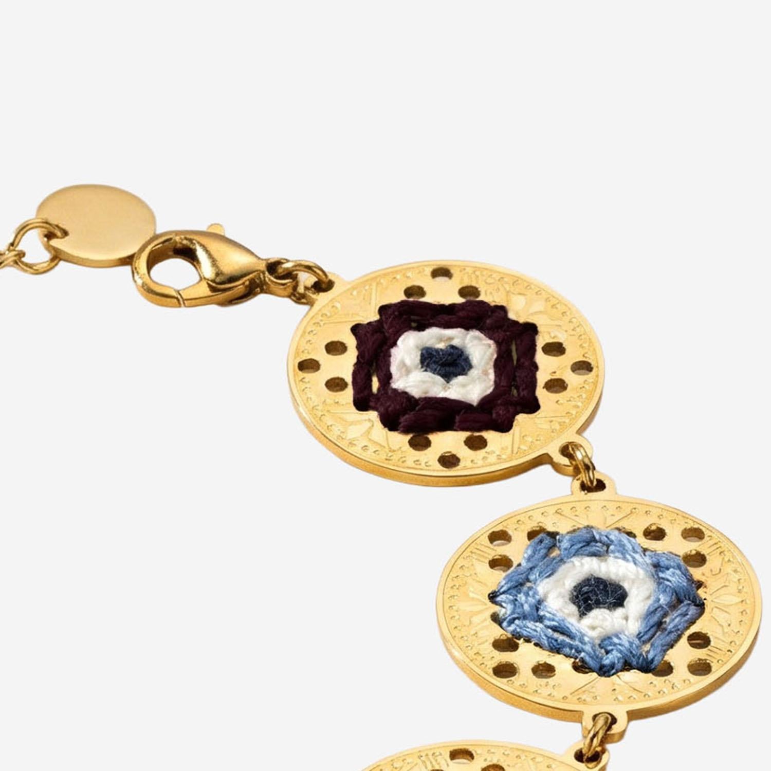 L'Eight Studio Hand-Embroidered Eye Medallion Bracelet — Gold, view 2