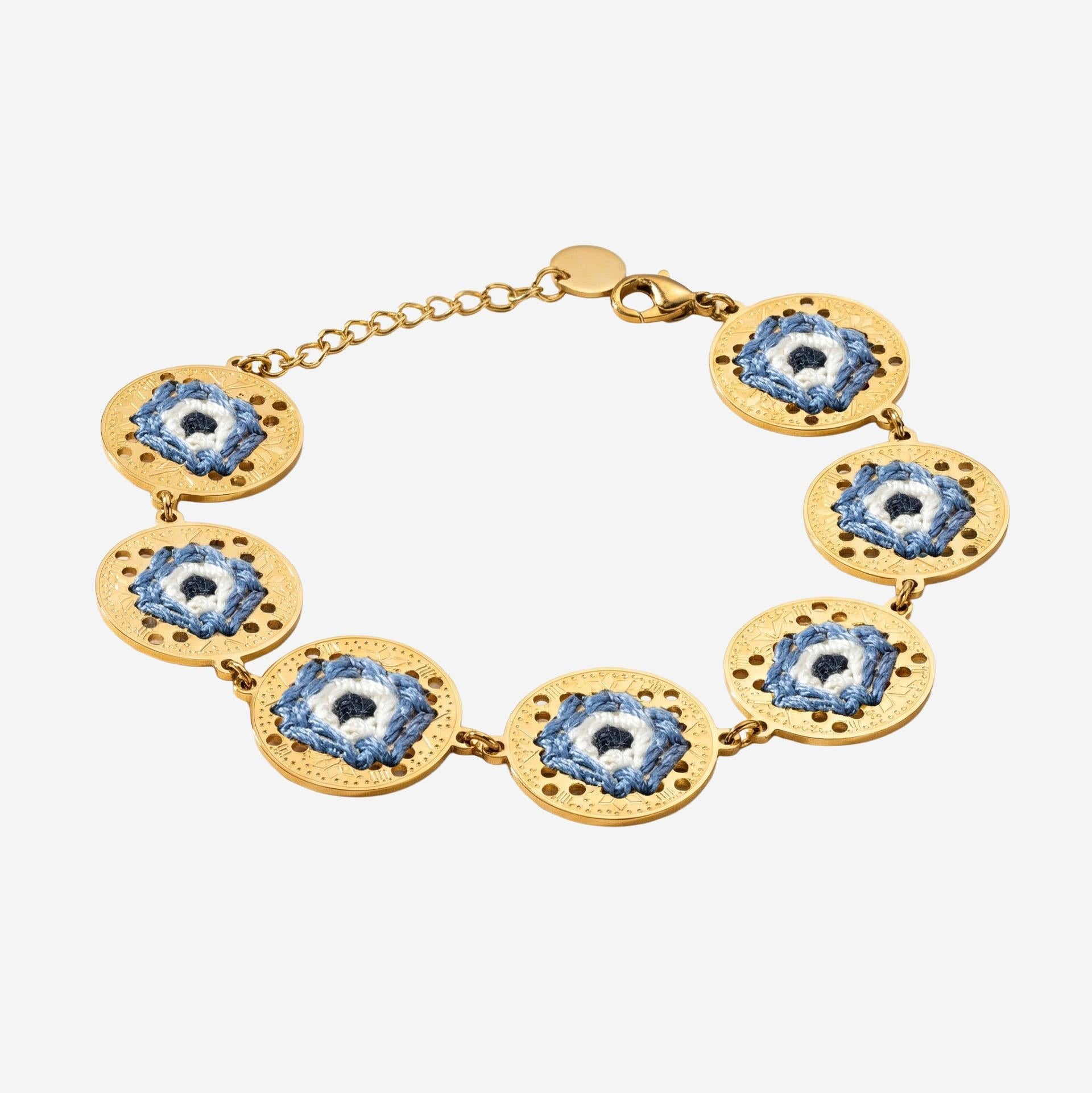 L'Eight Studio Hand-Embroidered Eye Medallion Bracelet — Gold, view 2