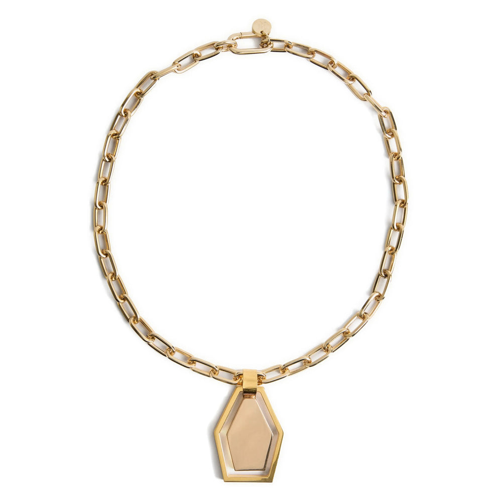 La Double J Logo Pendant Brass Necklace — Gold by La Double J