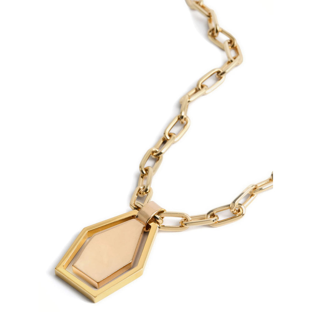 La Double J Logo Pendant Brass Necklace — Gold, view 2