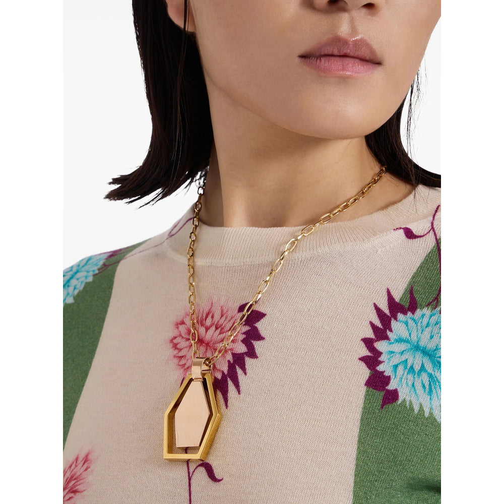 La Double J Logo Pendant Brass Necklace — Gold, view 3