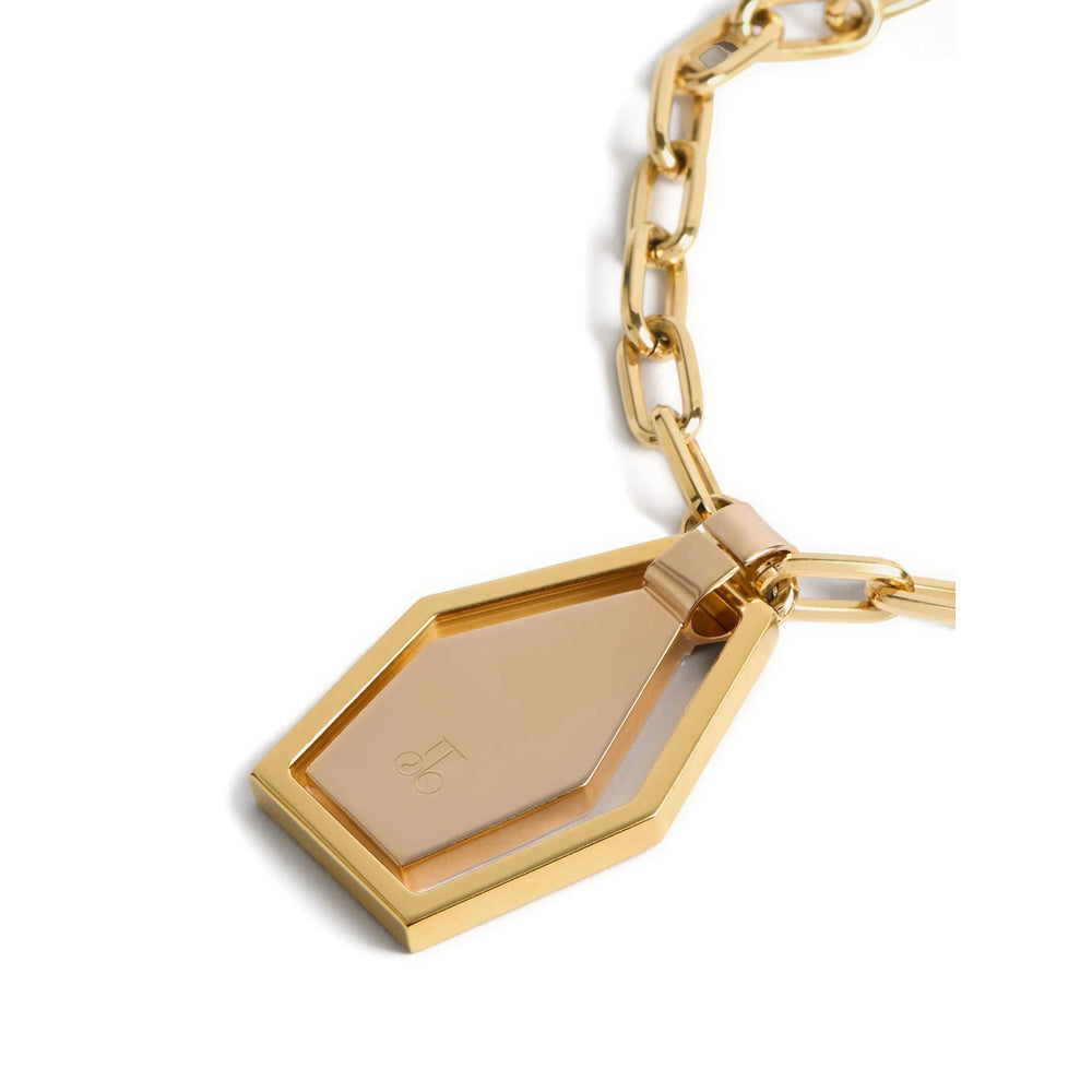La Double J Logo Pendant Brass Necklace — Gold, view 4