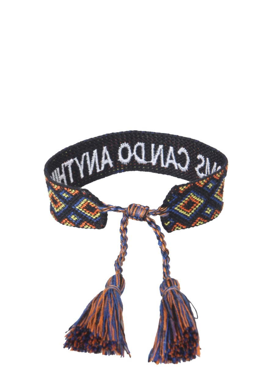 Label K Braided Fabric with Embroidered Text Bracelet — Multicolor, view 3