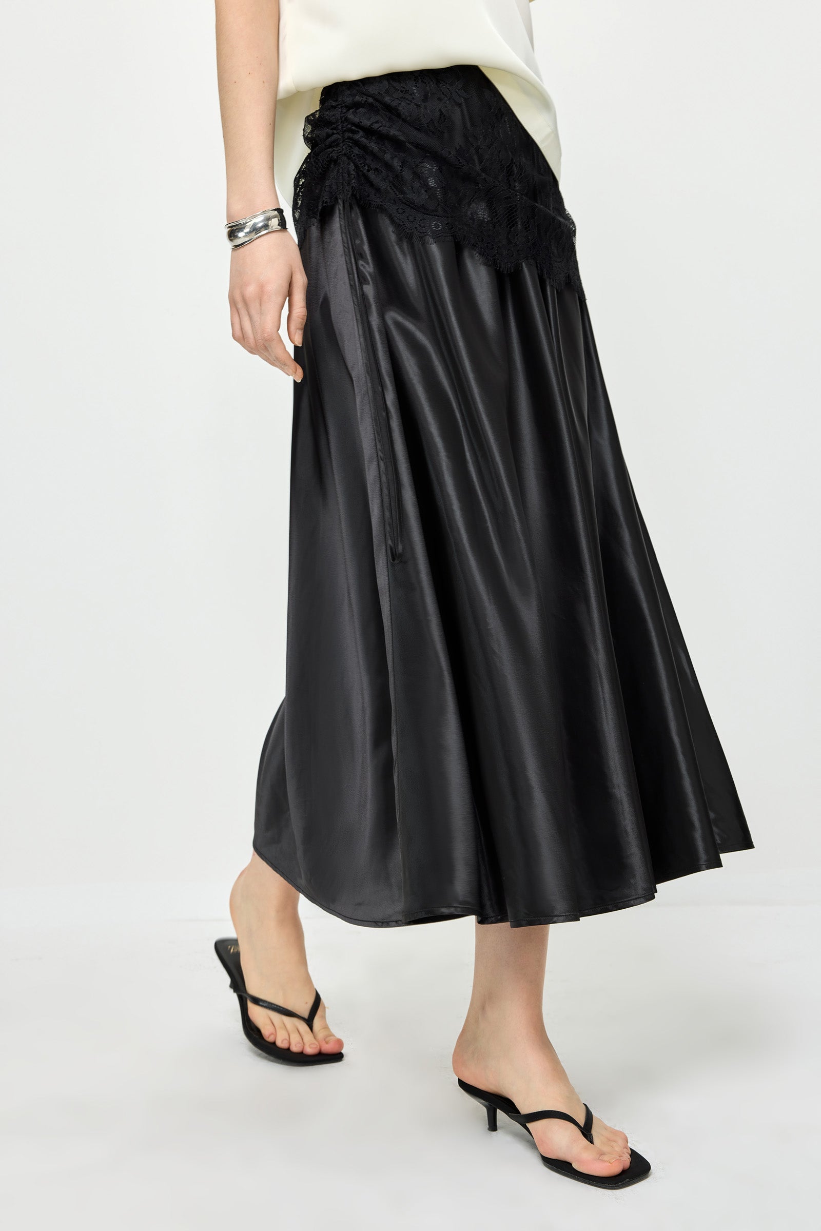 Lace Panel Midi Skirt
