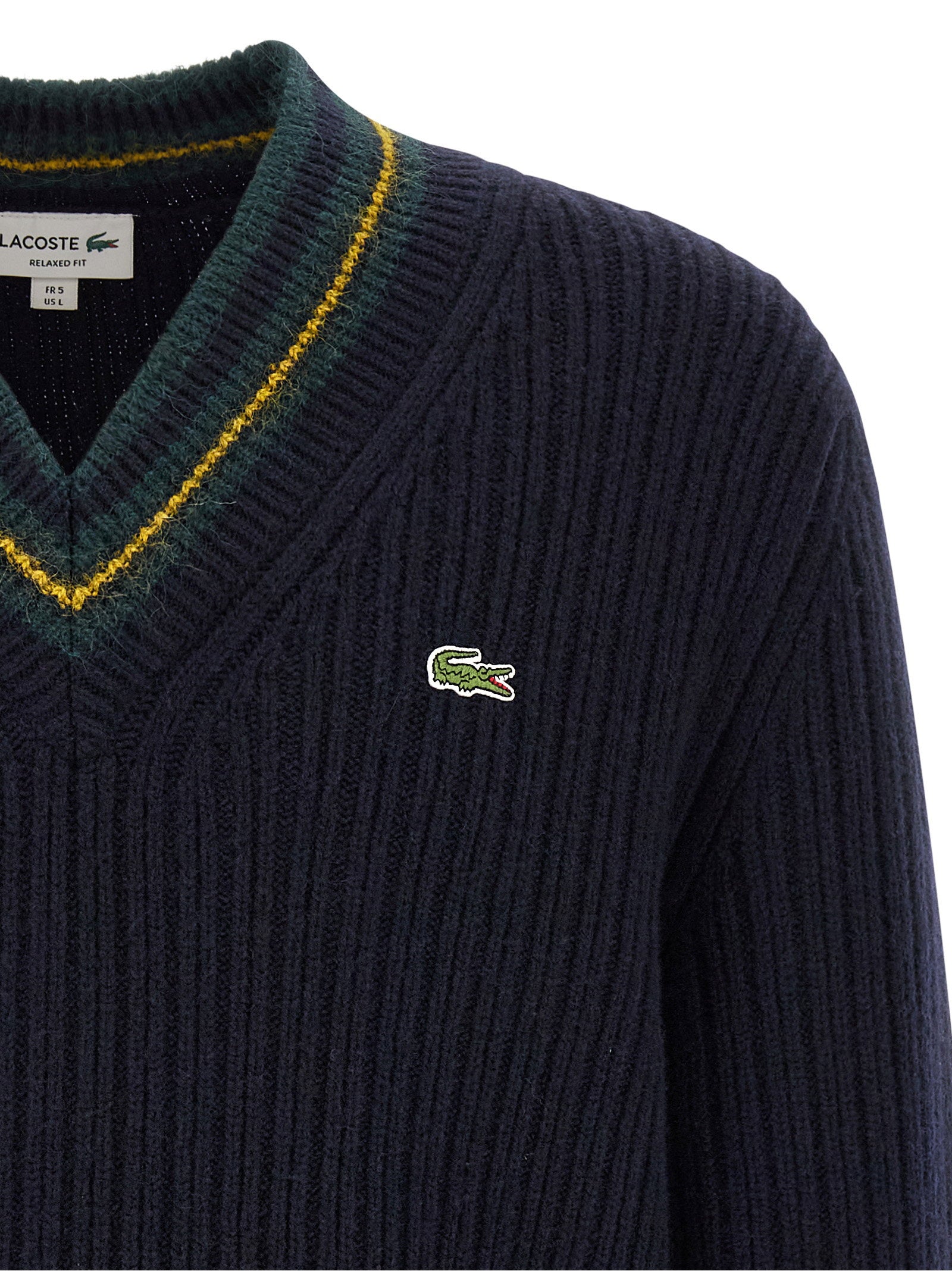 Lacoste Ribbed Wool-Alpaca Blend Sweater — Navy, view 3
