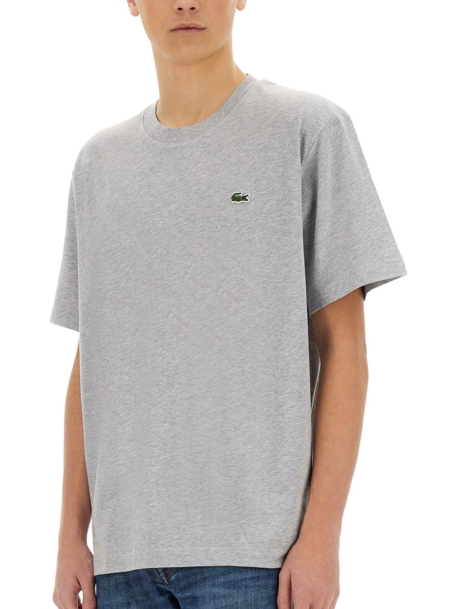 Lacoste Logo-embroidered Cotton T-Shirt — Gray, view 2