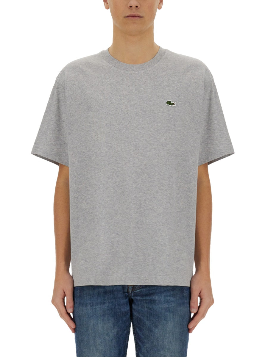 Lacoste Logo-embroidered Cotton T-Shirt — Gray, view 4