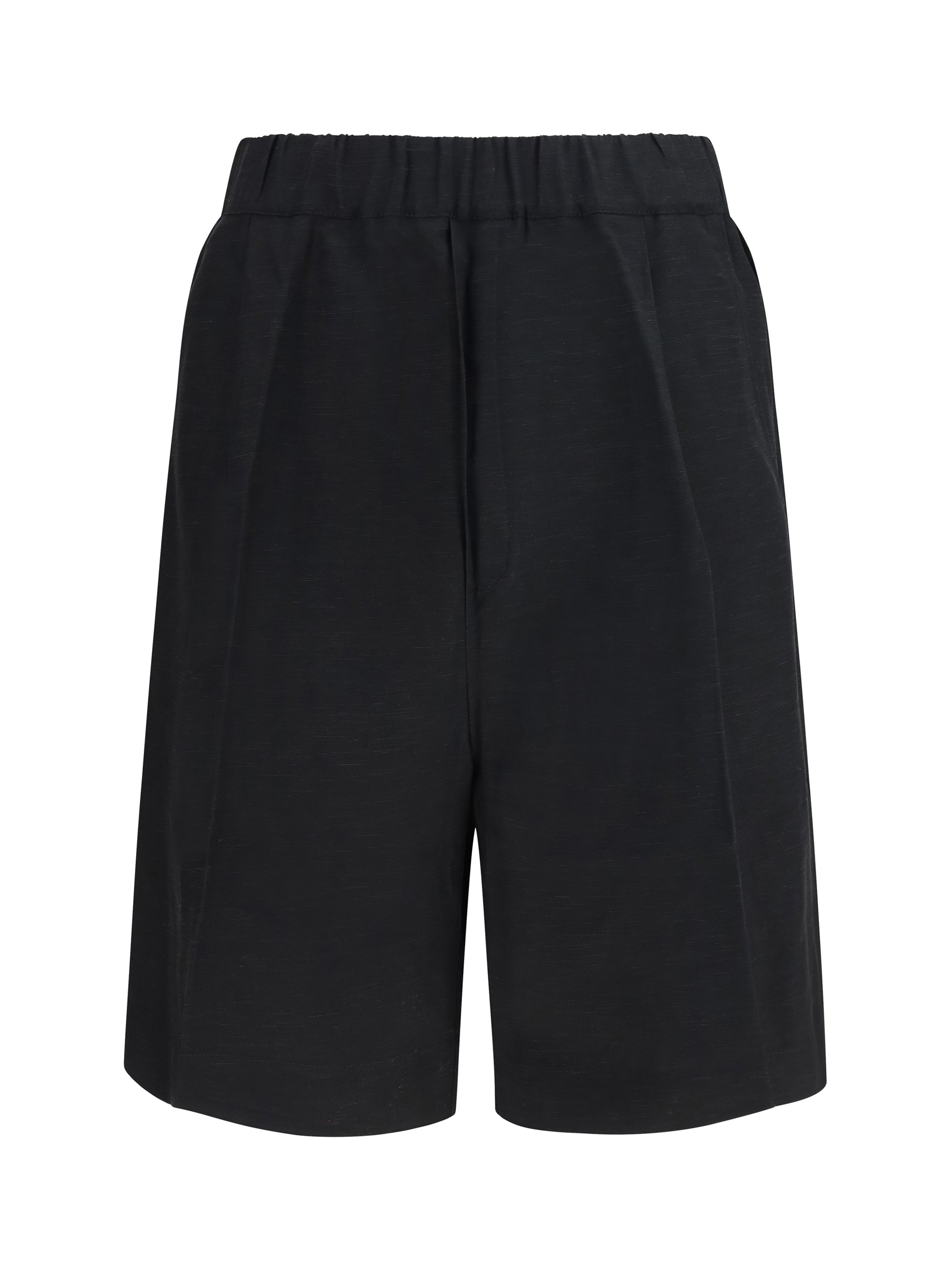 Laneus Viscose and Linen Bermuda Shorts — Black by Laneus
