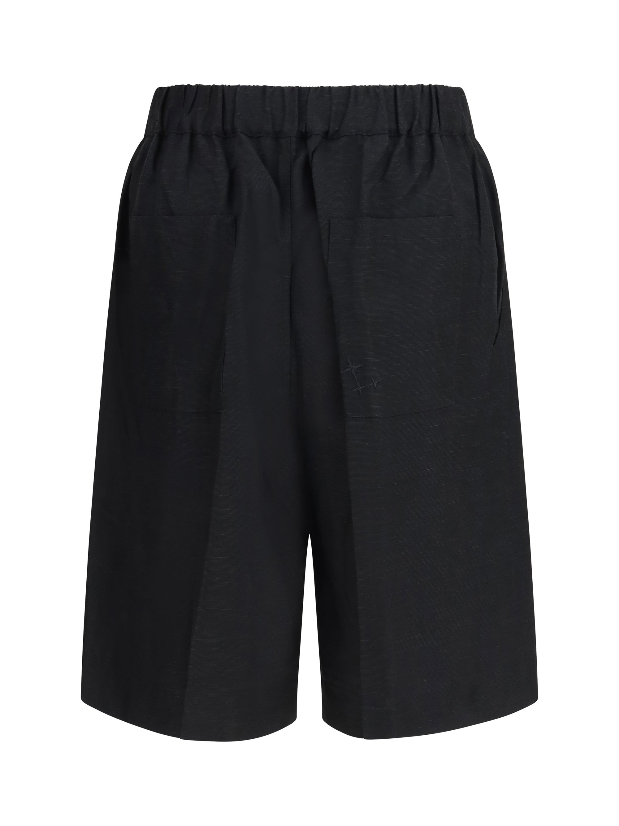 Laneus Viscose and Linen Bermuda Shorts — Black, view 2