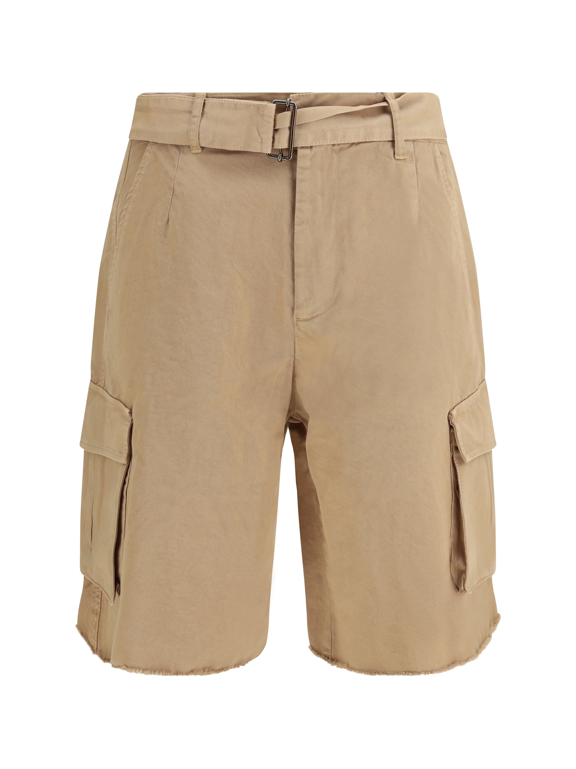 Laneus Belted Cotton Cargo Shorts — Beige by Laneus