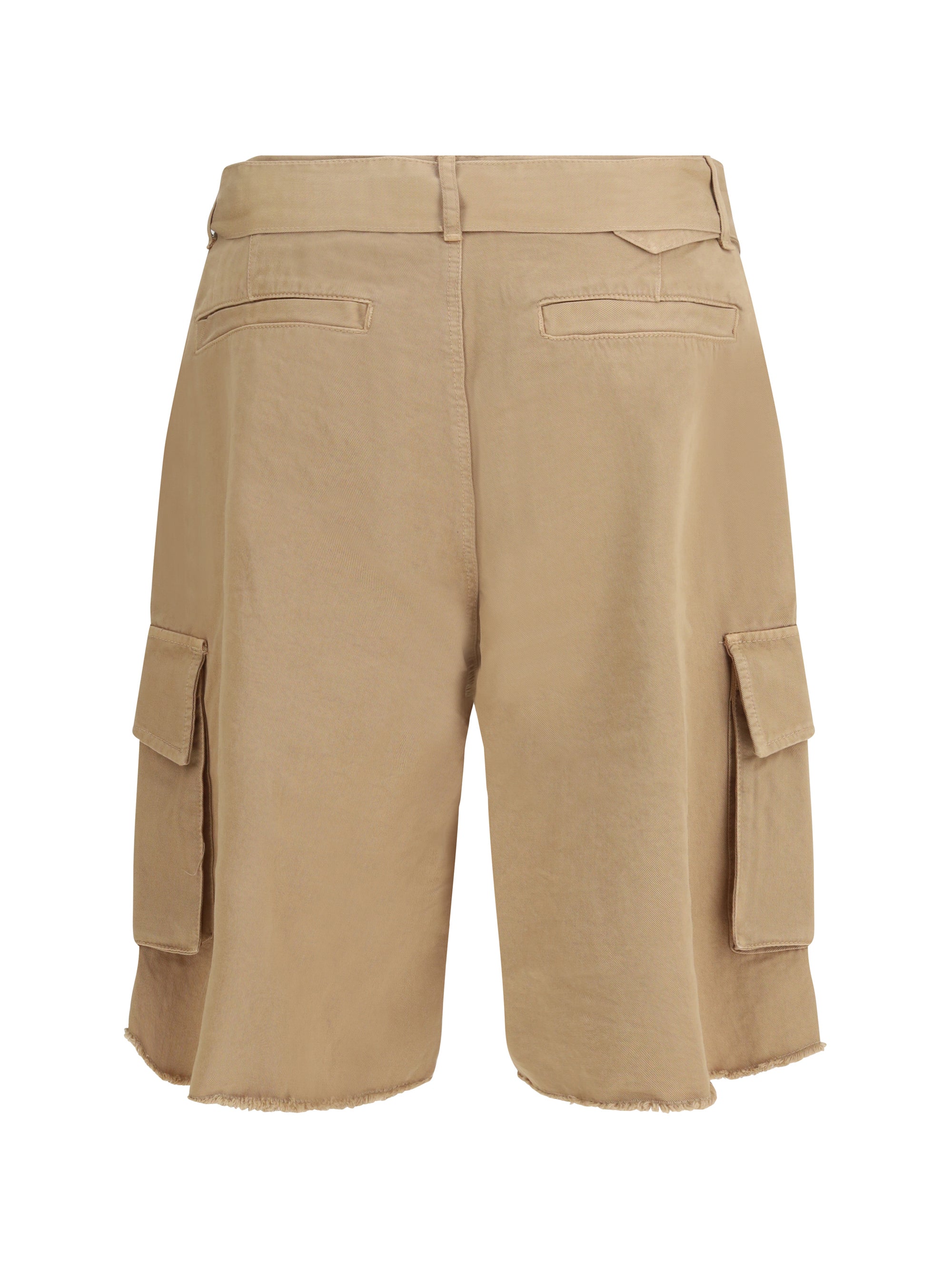 Laneus Belted Cotton Cargo Shorts — Beige, view 2