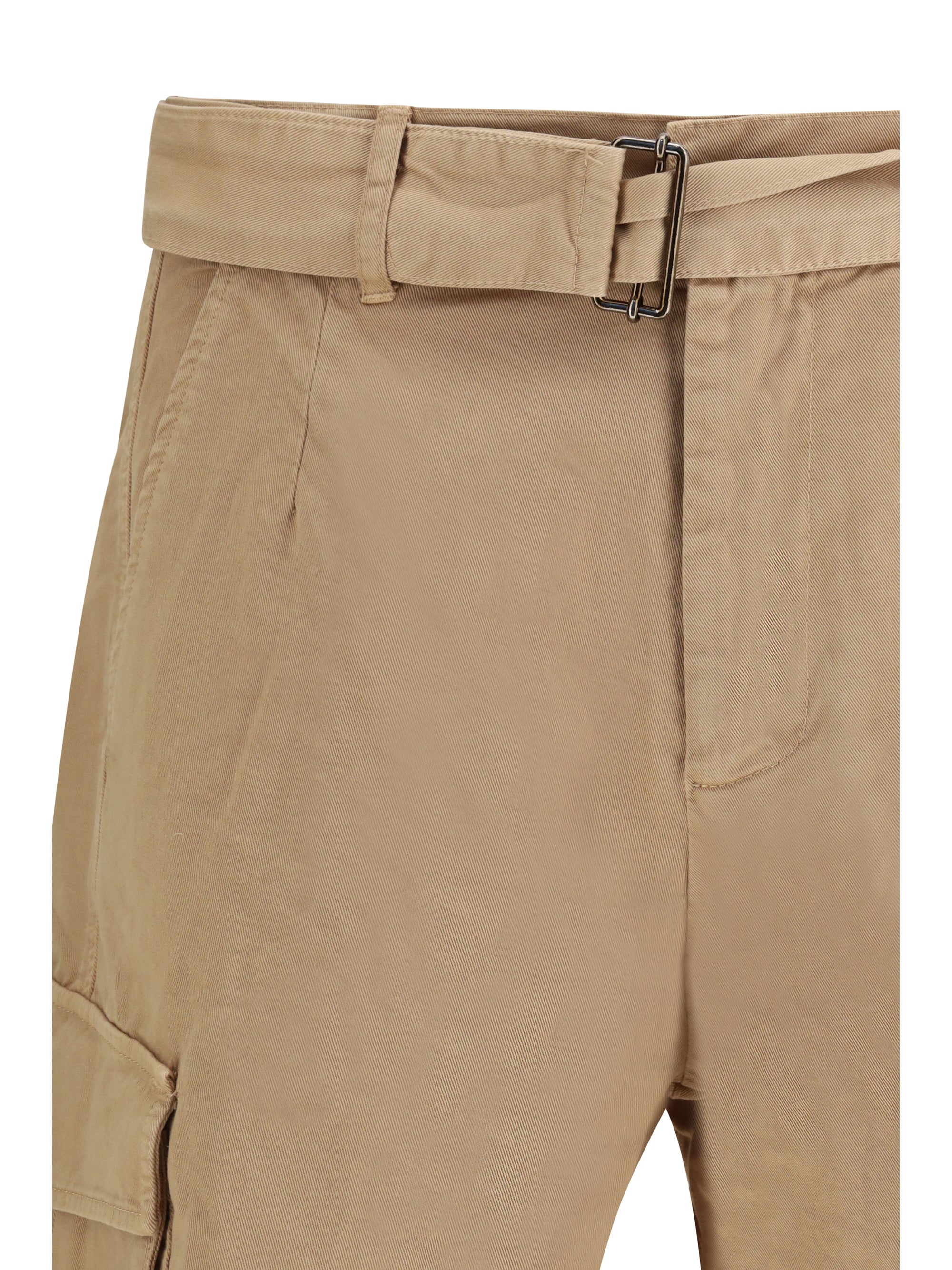 Laneus Belted Cotton Cargo Shorts — Beige, view 3