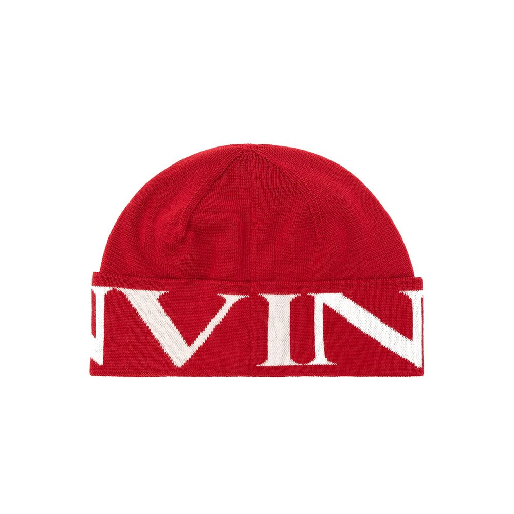 Lanvin LA-8990690902228 Logo-Embroidered Wool Beanie — Red, view 2