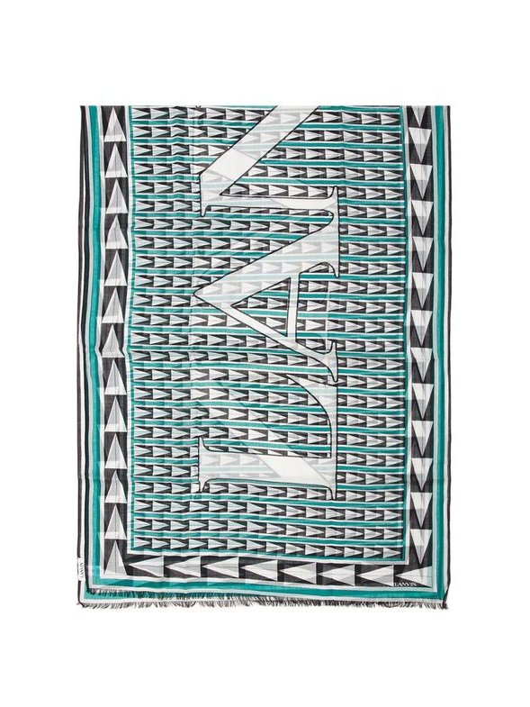Lanvin Geometric Wool Scarf — Blue, view 2