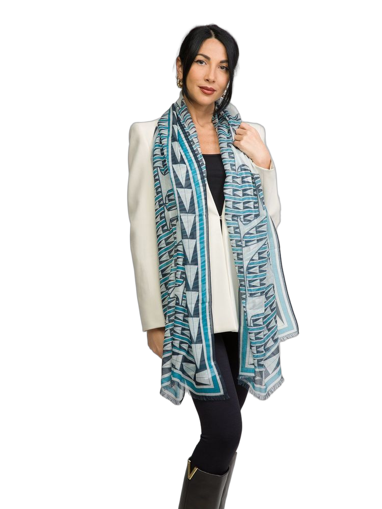 Lanvin Wool Geometric Scarf — Blue by Lanvin