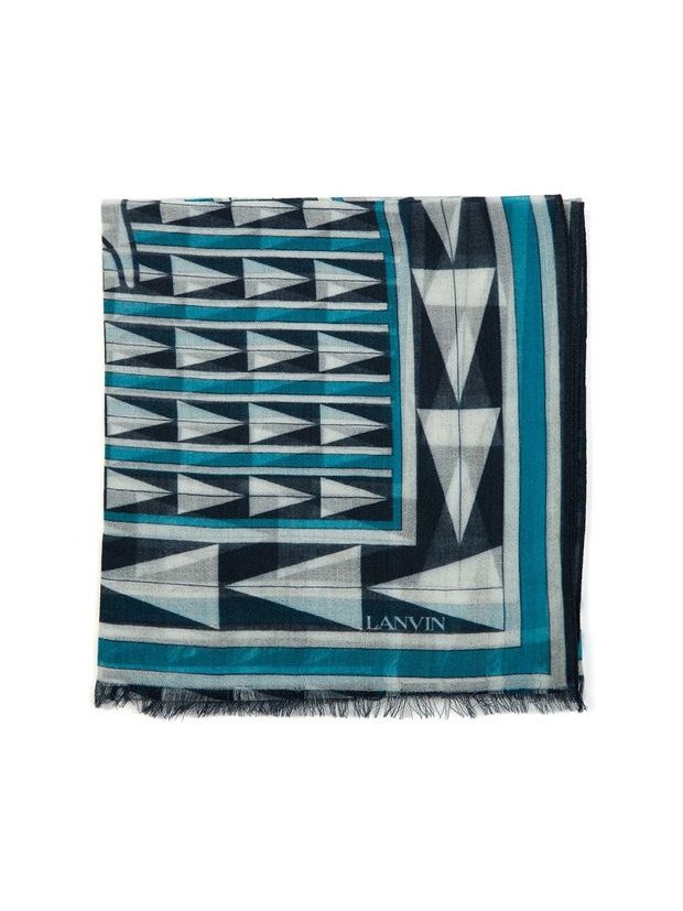 Lanvin Wool Geometric Scarf — Blue, view 2