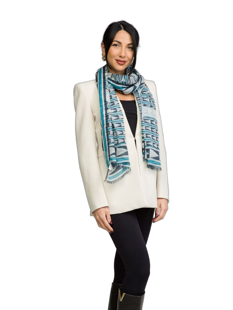 Lanvin Wool Geometric Scarf — Blue, view 4
