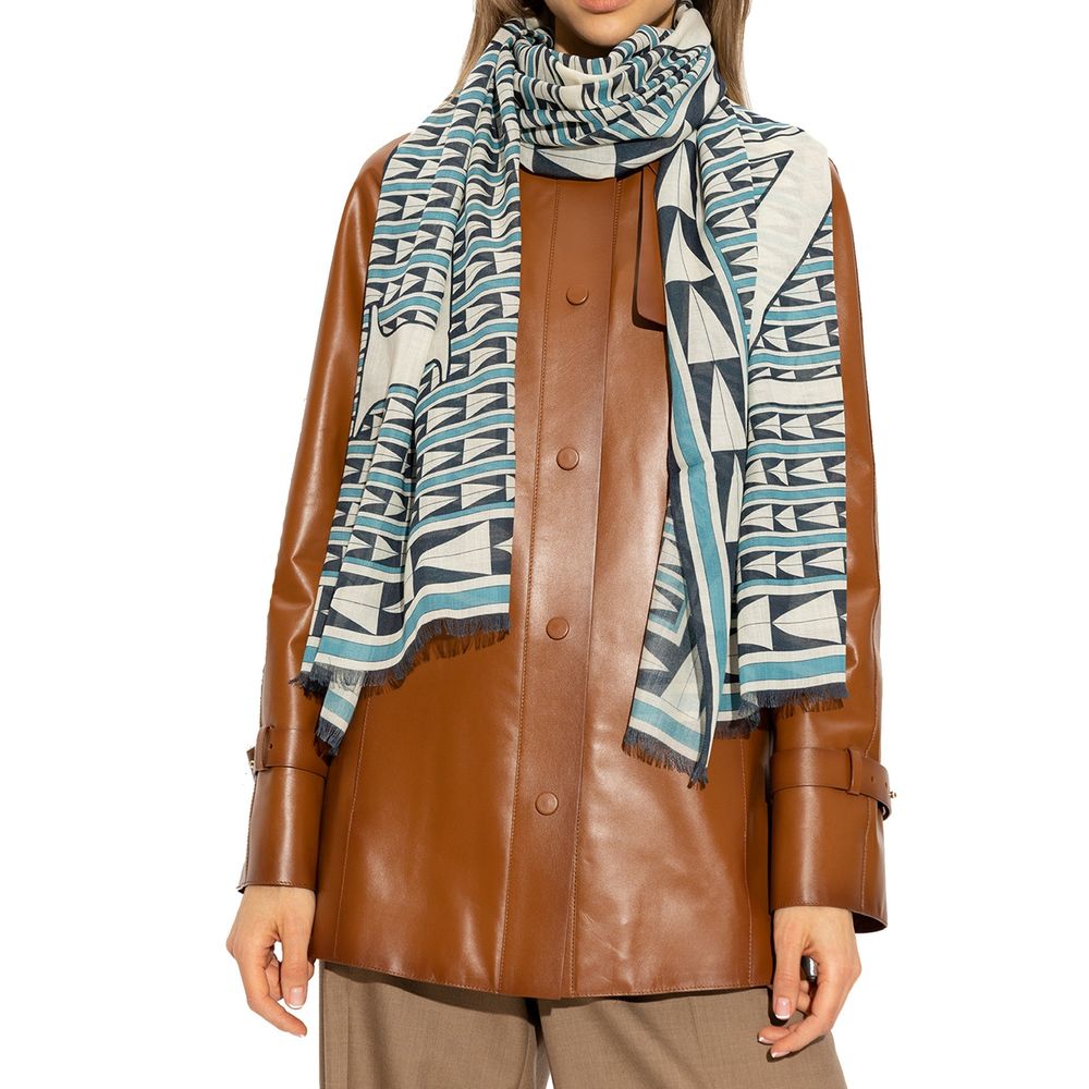Lanvin Geometric Wool Scarf — Blue, view 2