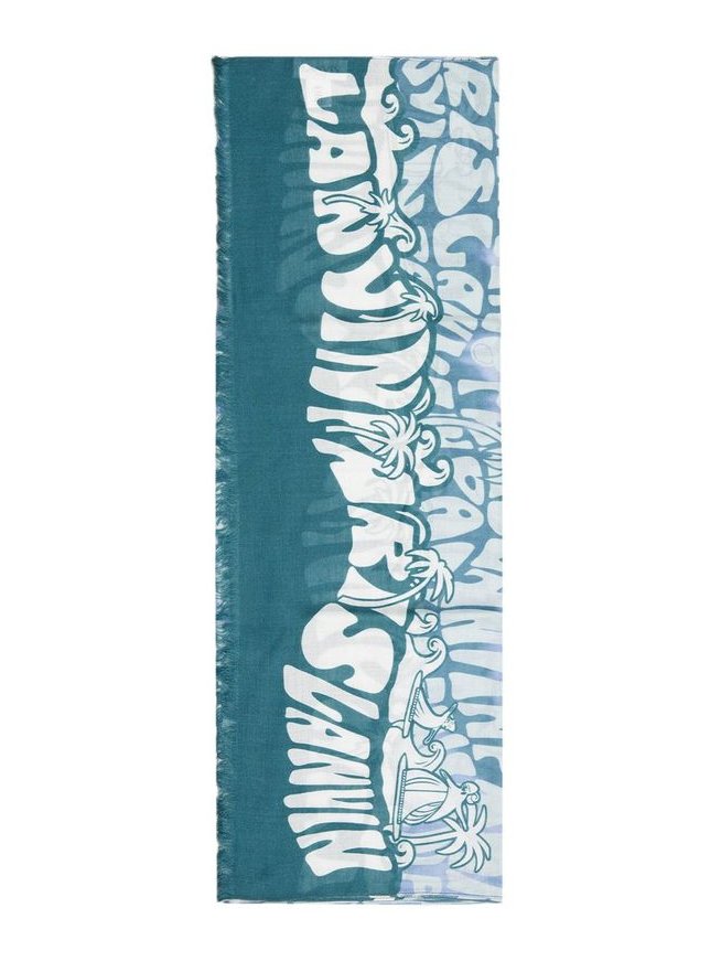Lanvin Logo-Jacquard Wool Scarf — Dark Teal by Lanvin