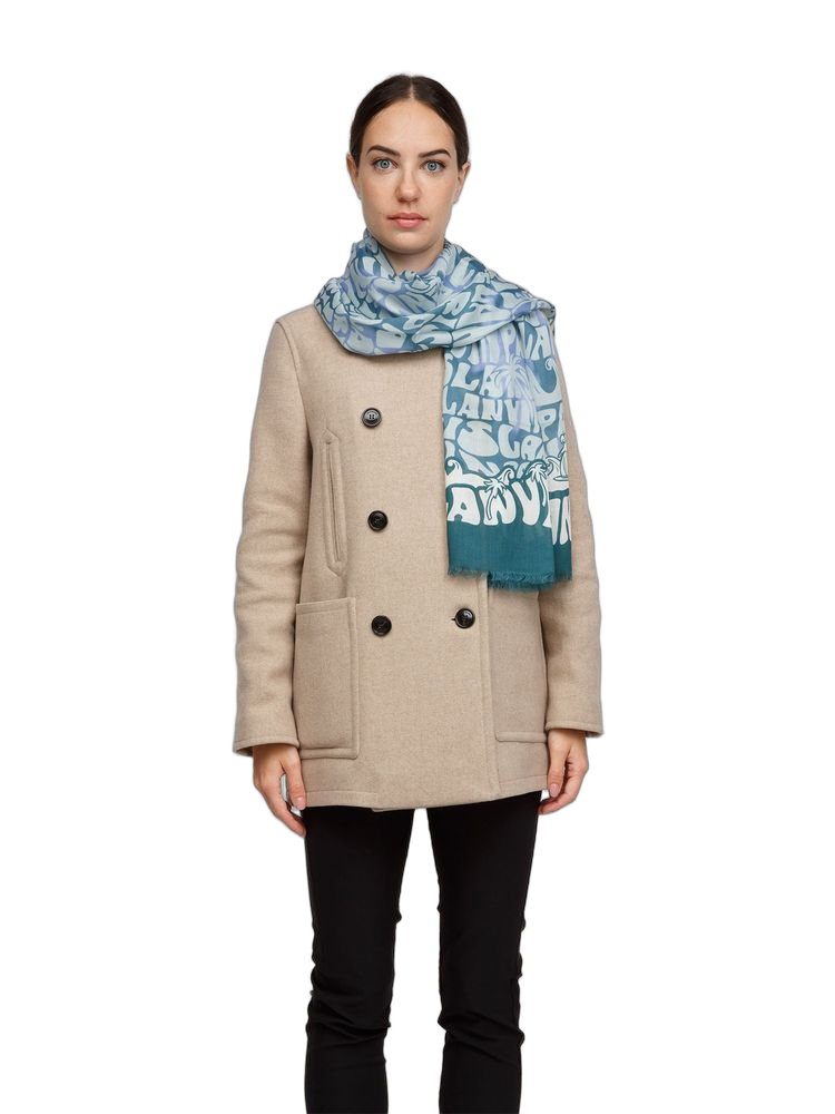 Lanvin Logo-Jacquard Wool Scarf — Dark Teal, view 3