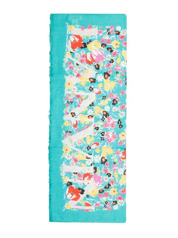 Lanvin Modal-Cashmere Floral Print Scarf — Turquoise by Lanvin