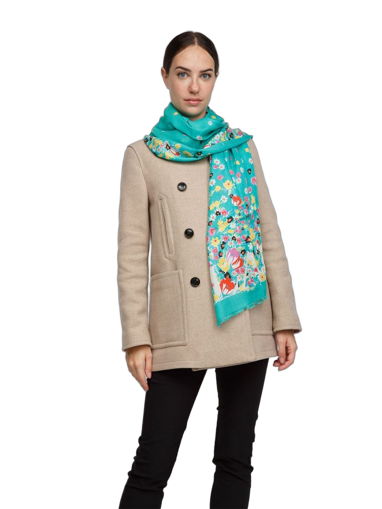 Lanvin Modal-Cashmere Floral Print Scarf — Turquoise, view 2