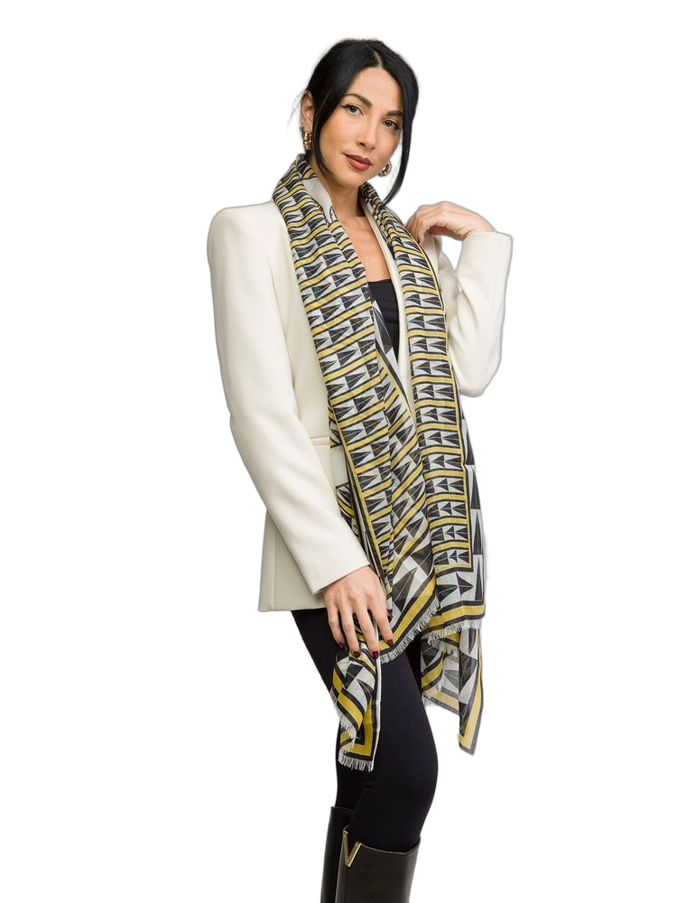 Lanvin Geometric Wool Scarf — Yellow, view 2