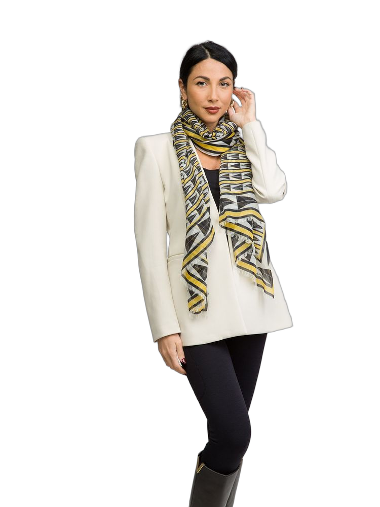 Lanvin Geometric Wool Scarf — Yellow, view 3
