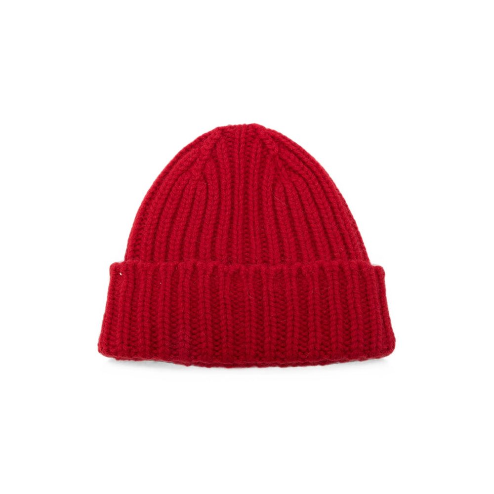 Le Bonnet LBL-029 Ribbed Knit Lambswool Beanie — Red, view 2