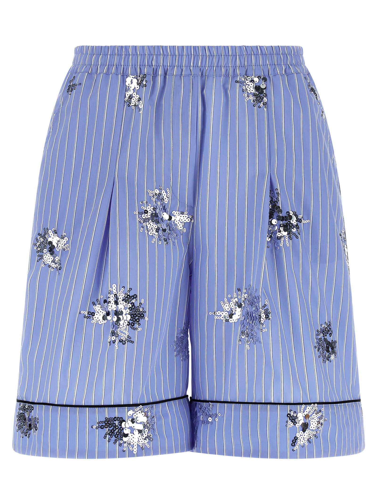 Le Twins Sequin-Embellished Striped Cotton Shorts — Light Blue by Le Twins