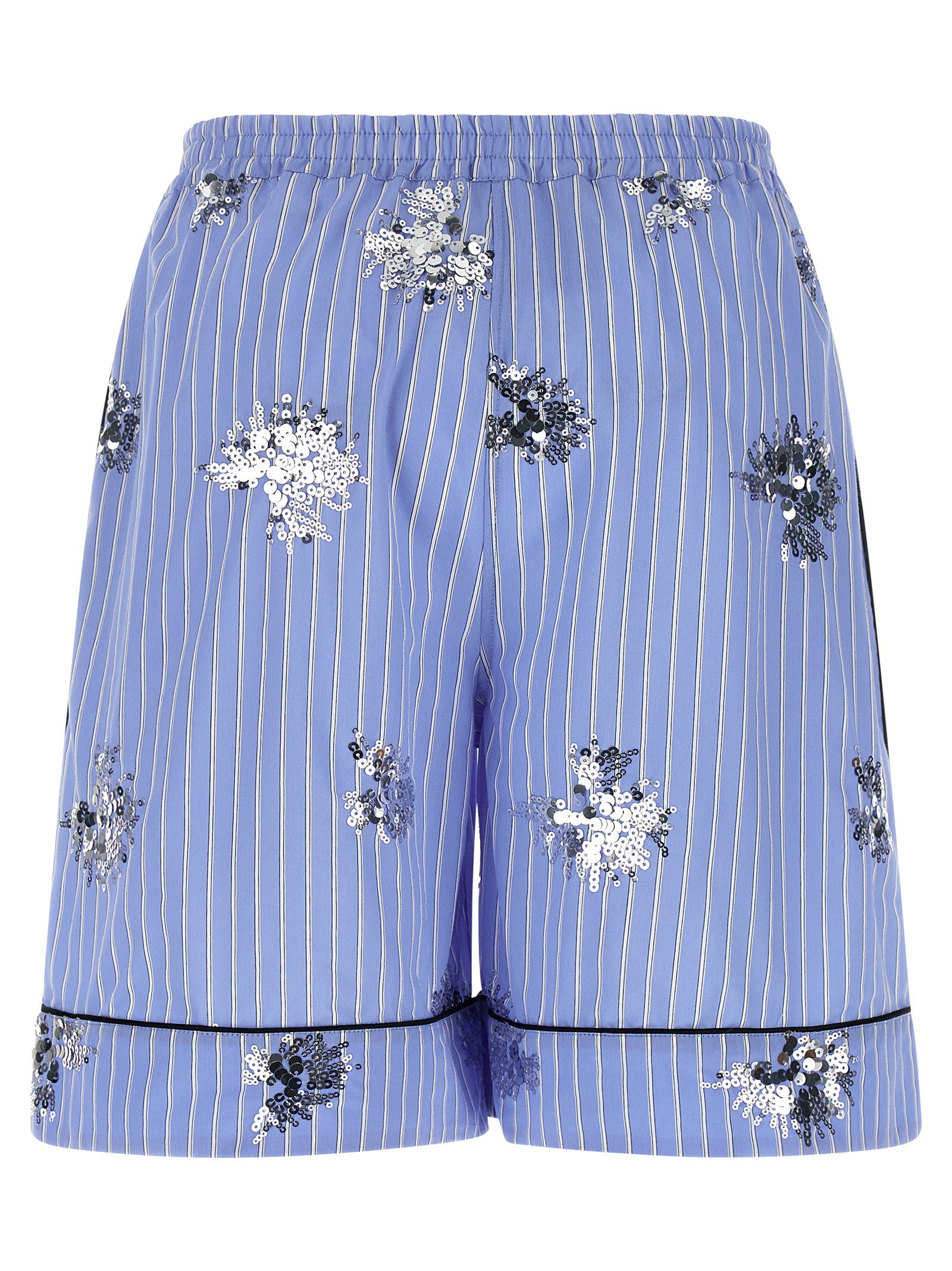 Le Twins Sequin-Embellished Striped Cotton Shorts — Light Blue, view 2