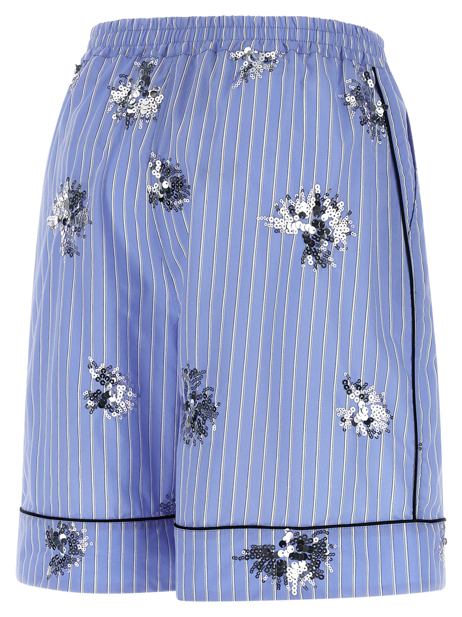Le Twins Sequin-Embellished Striped Cotton Shorts — Light Blue, view 3