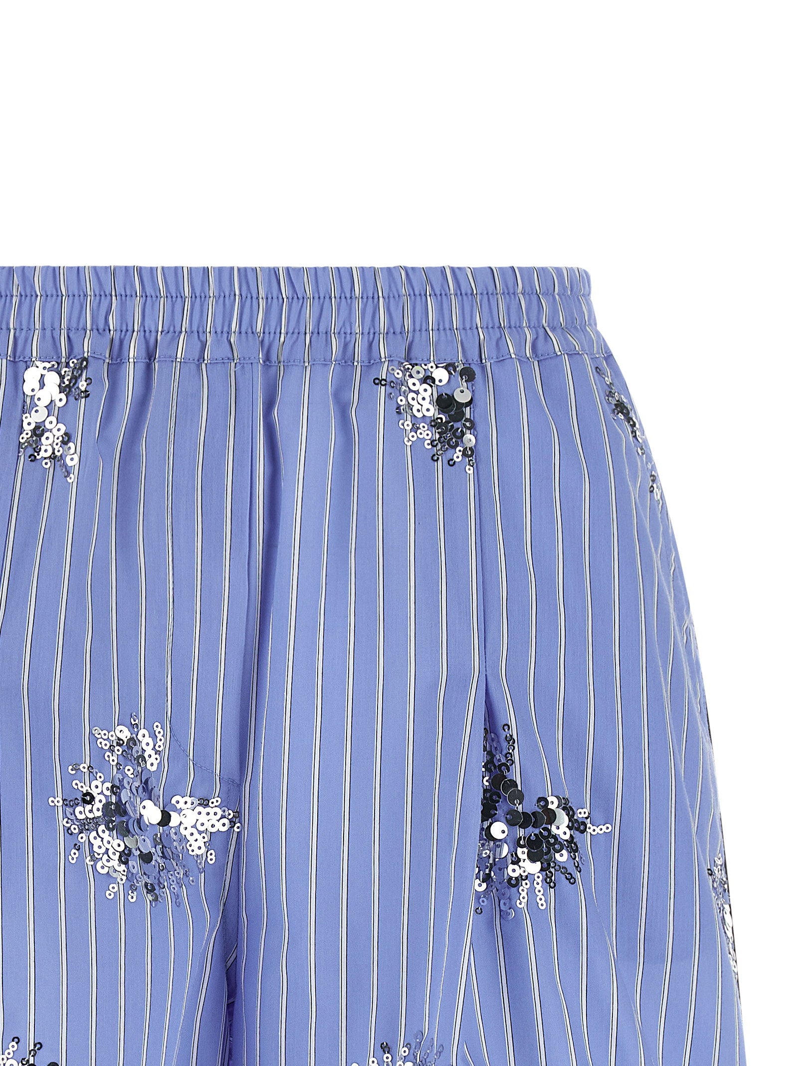 Le Twins Sequin-Embellished Striped Cotton Shorts — Light Blue, view 4