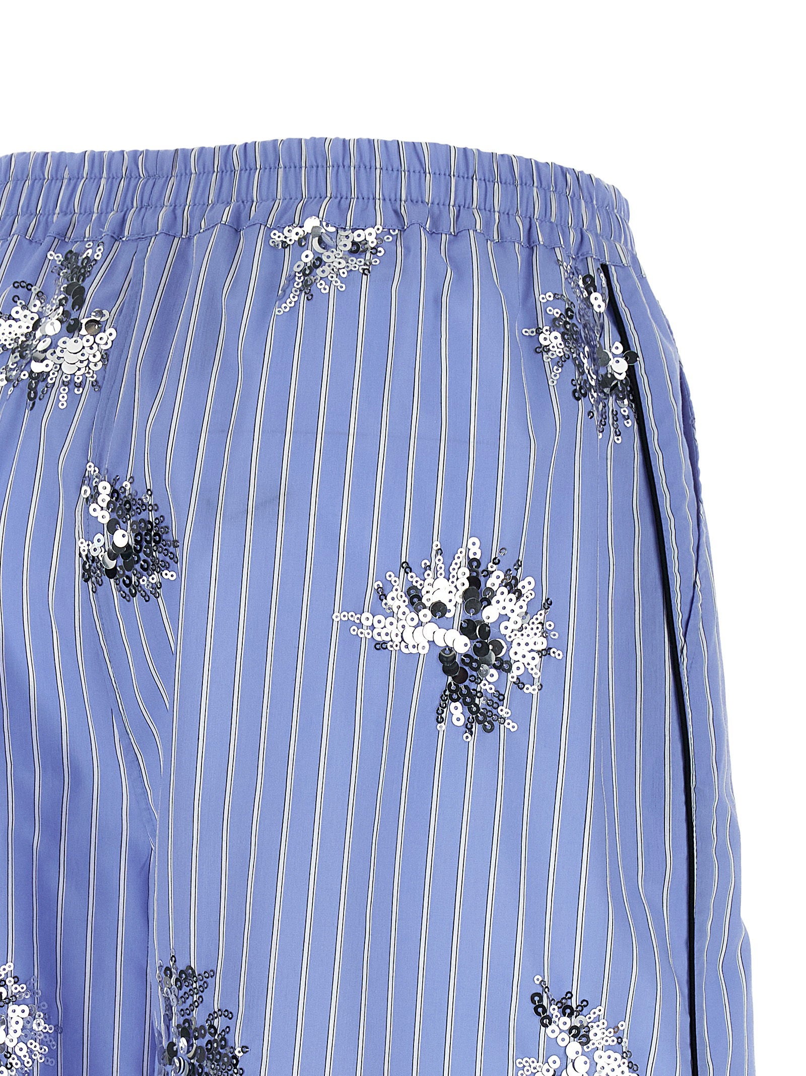 Le Twins Sequin-Embellished Striped Cotton Shorts — Light Blue, view 5