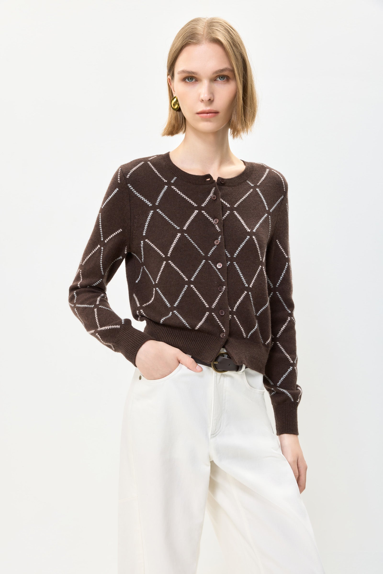 LILY Argyle Wool-Blend Cardigan, view 2