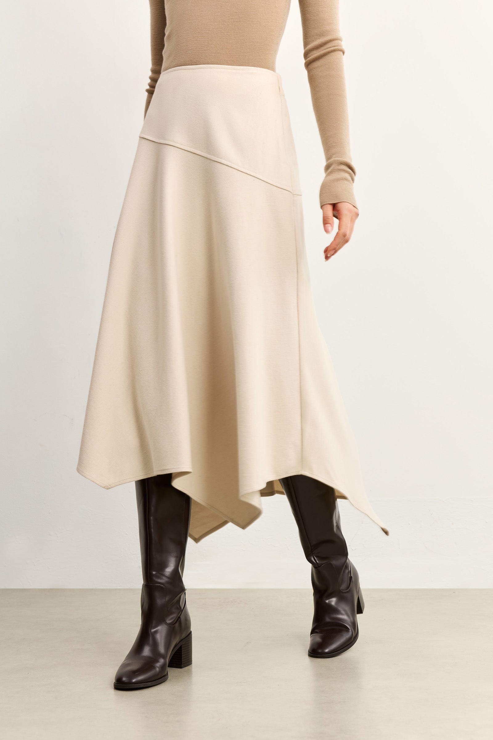 LILY Asymmetric A-Line Midi Skirt by LILY STUDIO