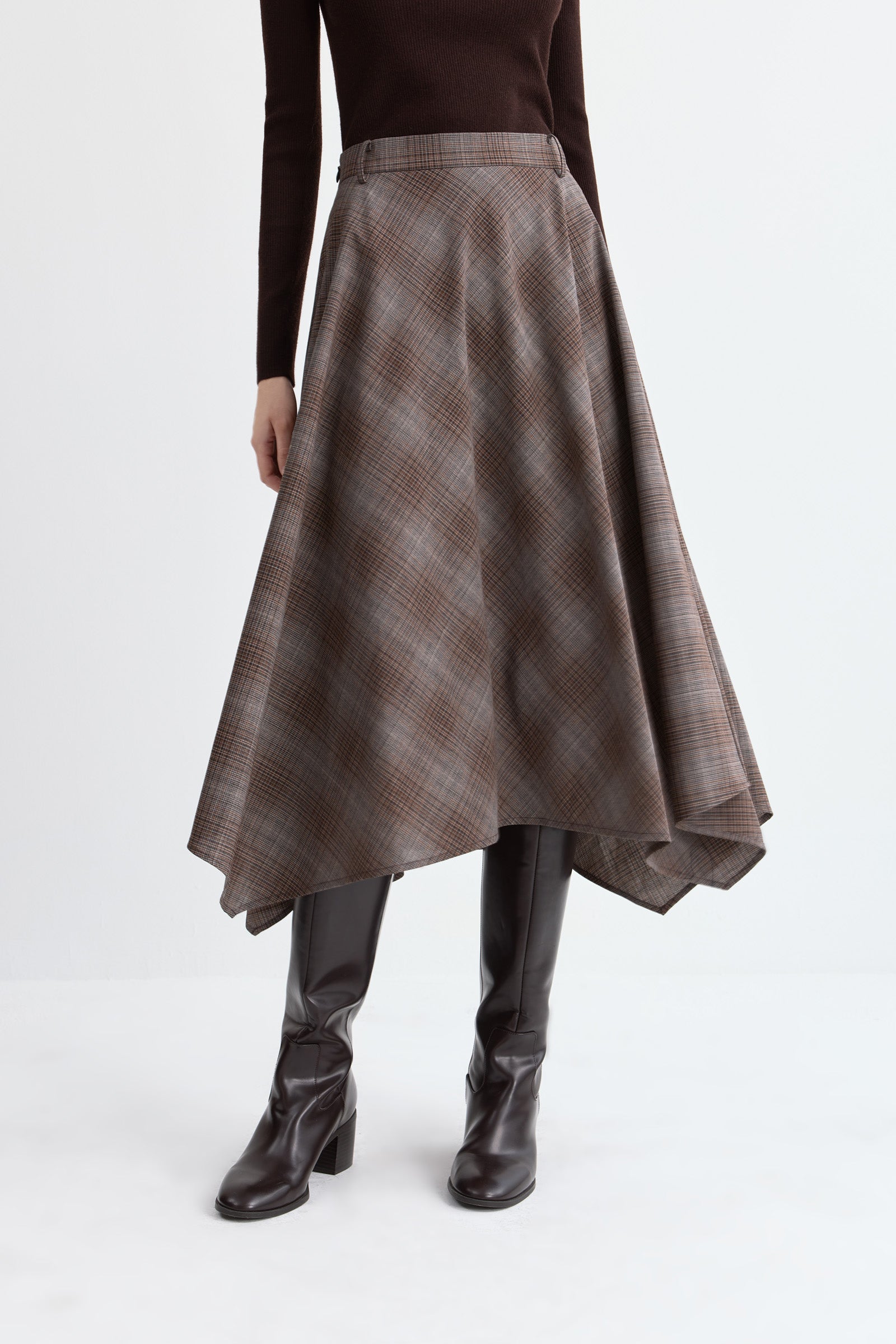 LILY Asymmetric Plaid Wool-Blend Skirt by LILY STUDIO