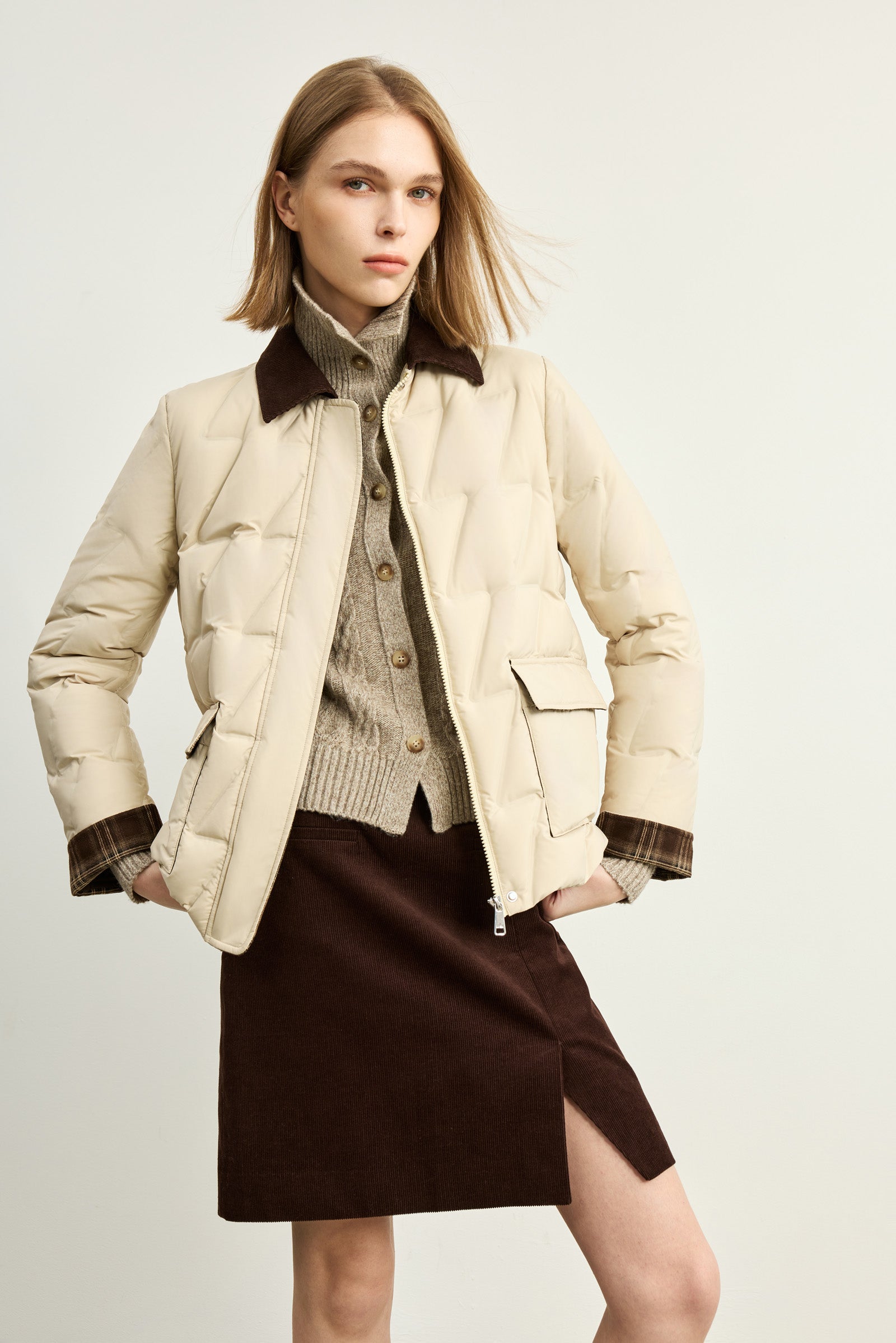 LILY Contrast-Collar Cropped Down Jacket by LILY STUDIO