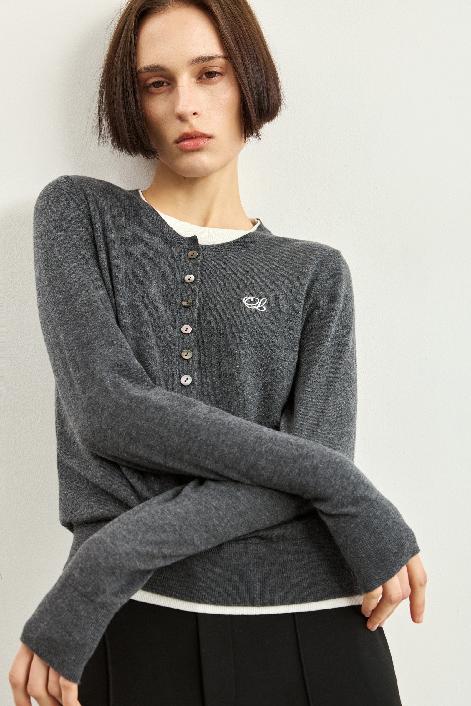 LILY Contrast Faux-Layered Crewneck Sweater by LILY STUDIO