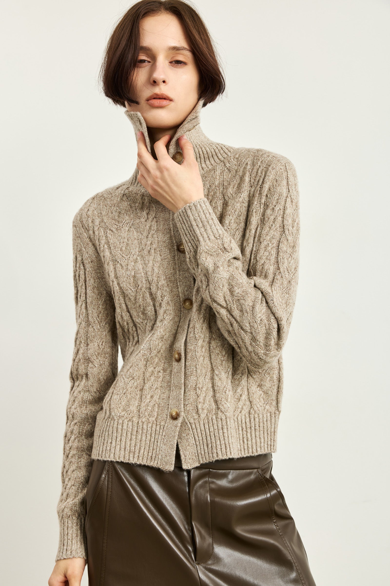 LILY Cropped Cable-Knit Collared Cardigan by LILY STUDIO