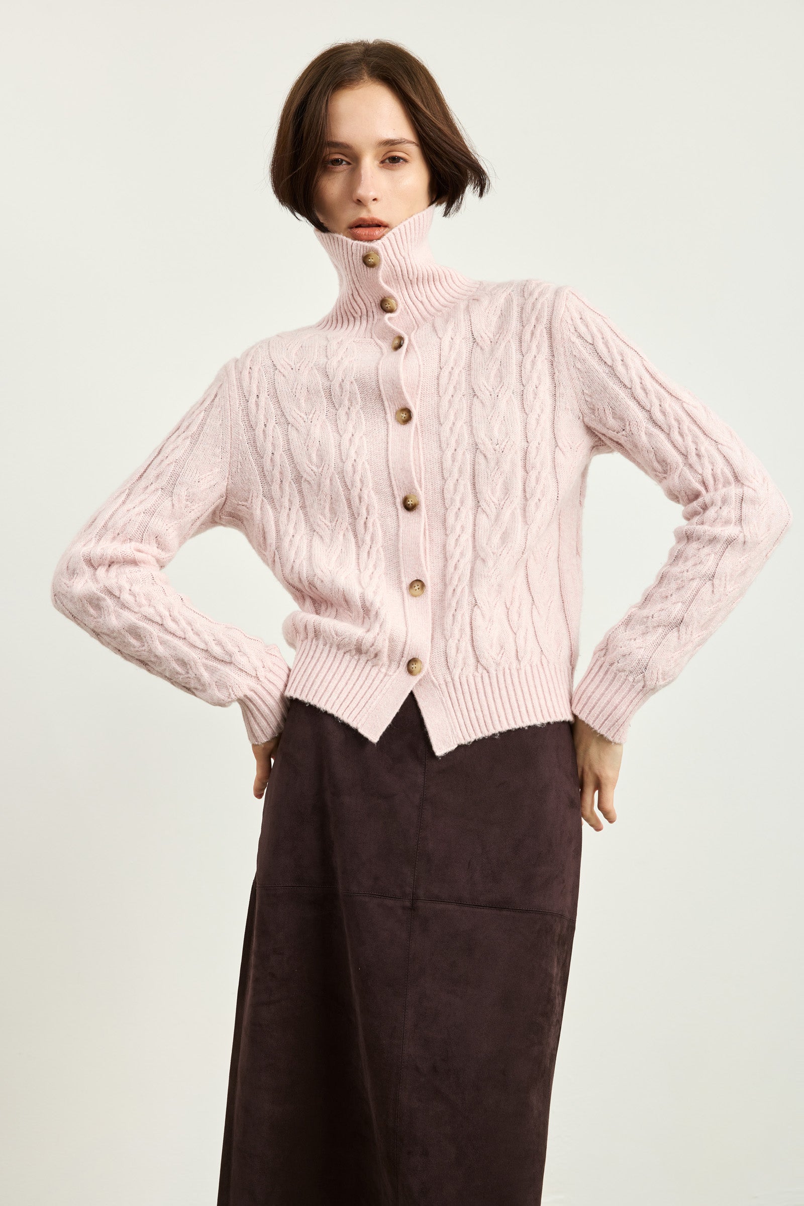 LILY Cropped Cable-Knit Collared Cardigan, view 2