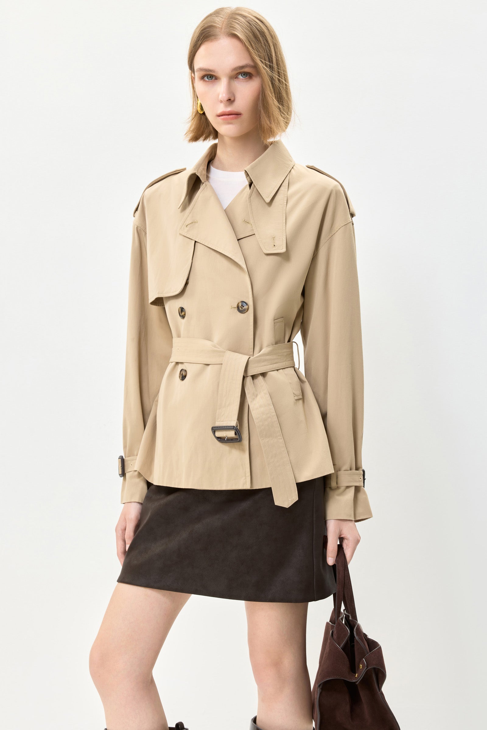 LILY Cropped Collared Trench Jacket by LILY STUDIO
