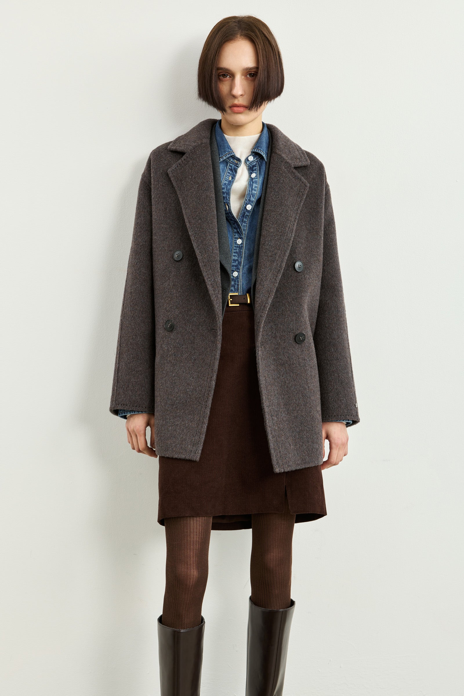 LILY Double-Breasted Double-Faced Wool Short Coat by LILY STUDIO