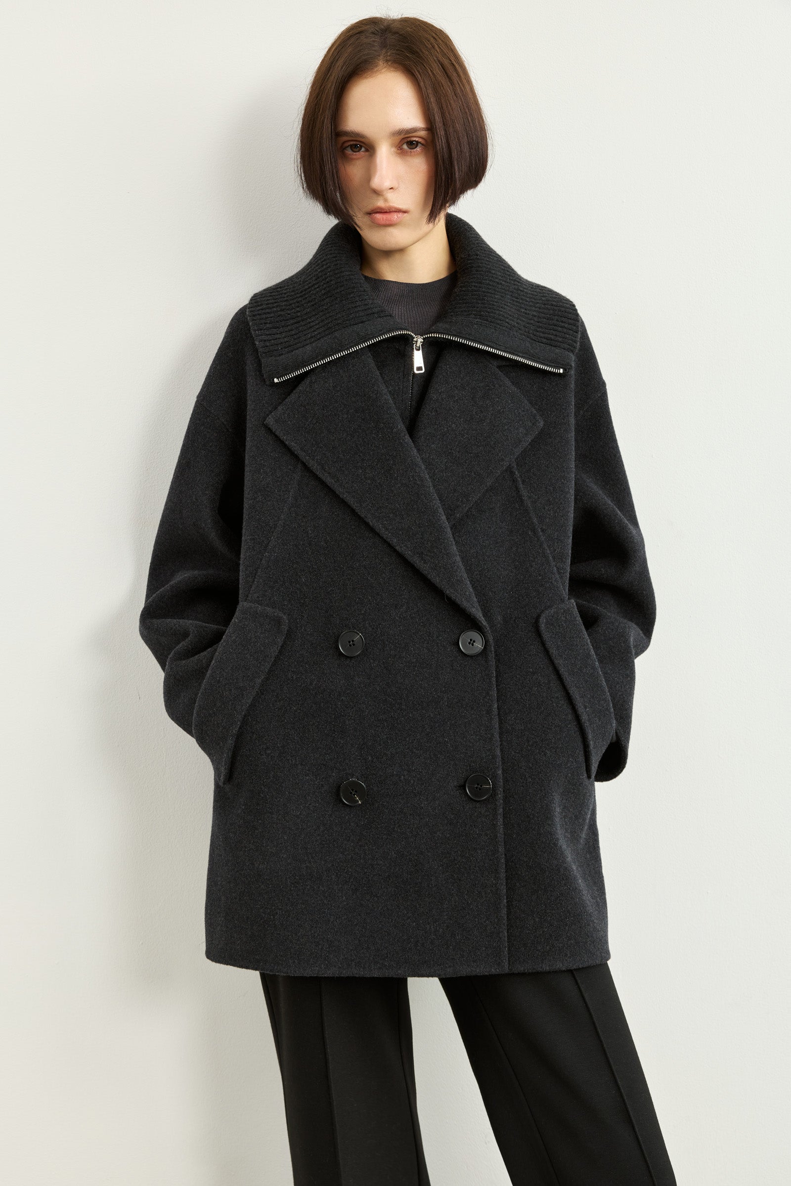 LILY Faux-Layered Zip-Up Double-Faced Wool-Blend Coat by LILY STUDIO