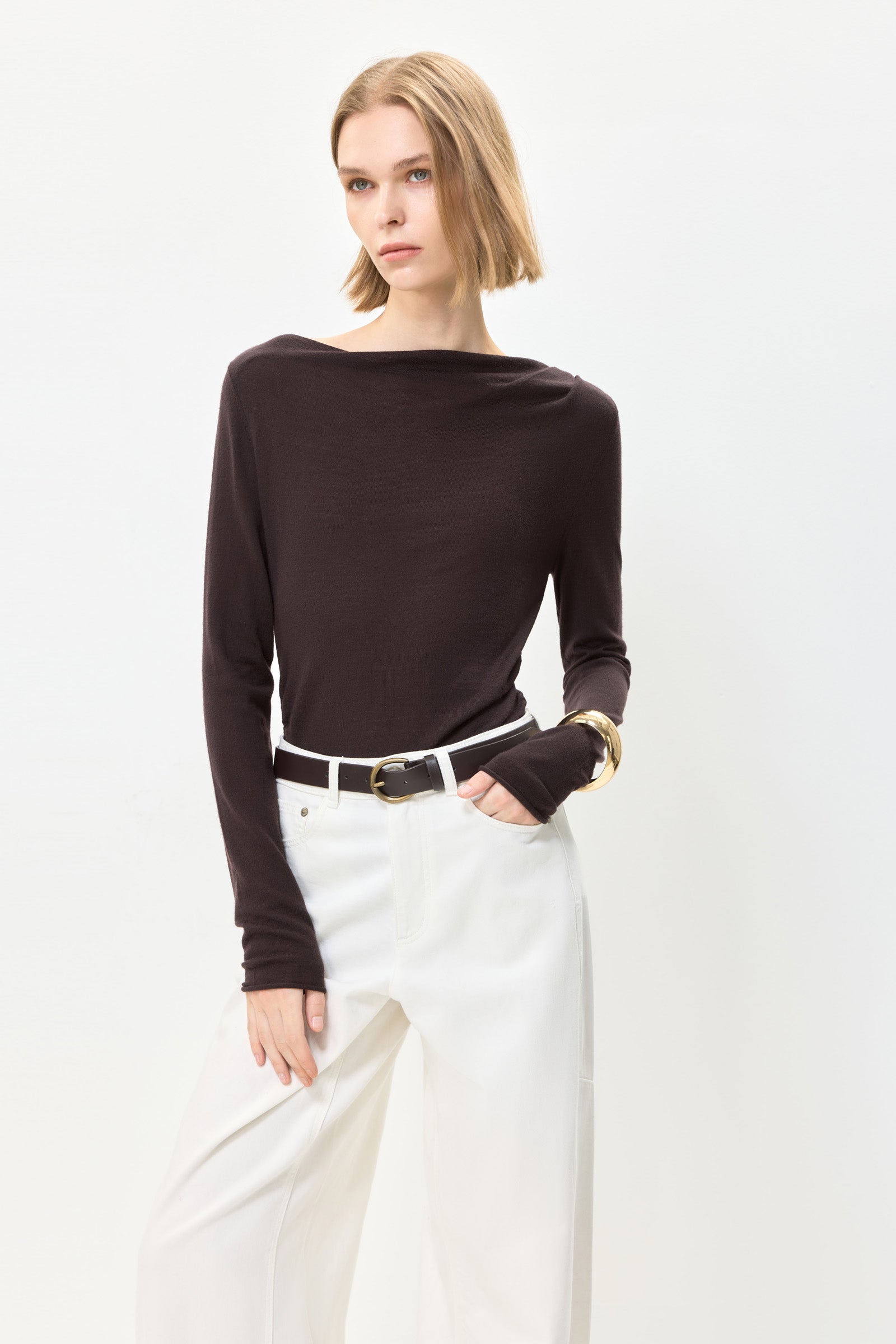 LILY Fitted Boatneck Wool Sweater by LILY STUDIO