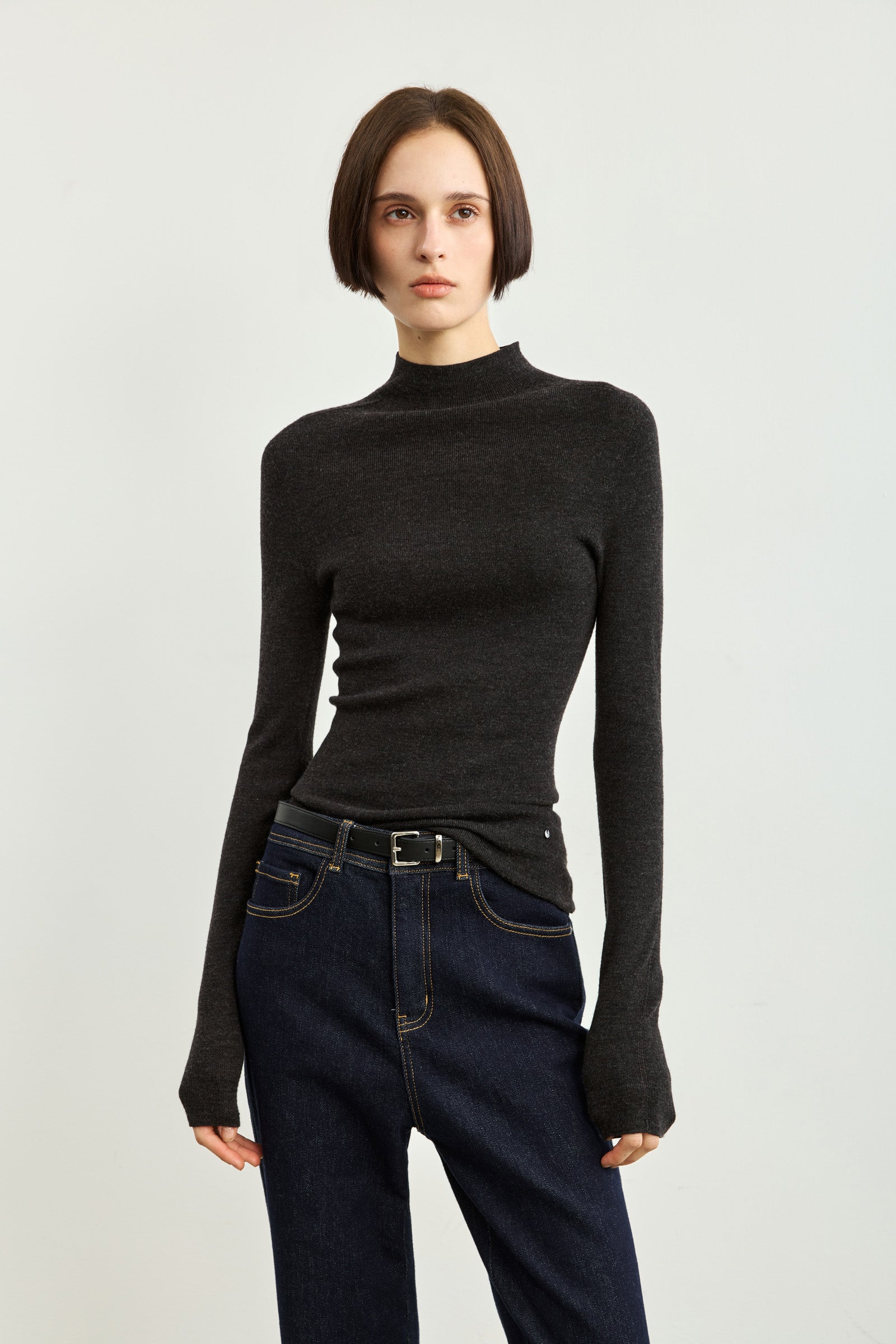 LILY Fitted Wool Mock-Neck Sweater, view 2