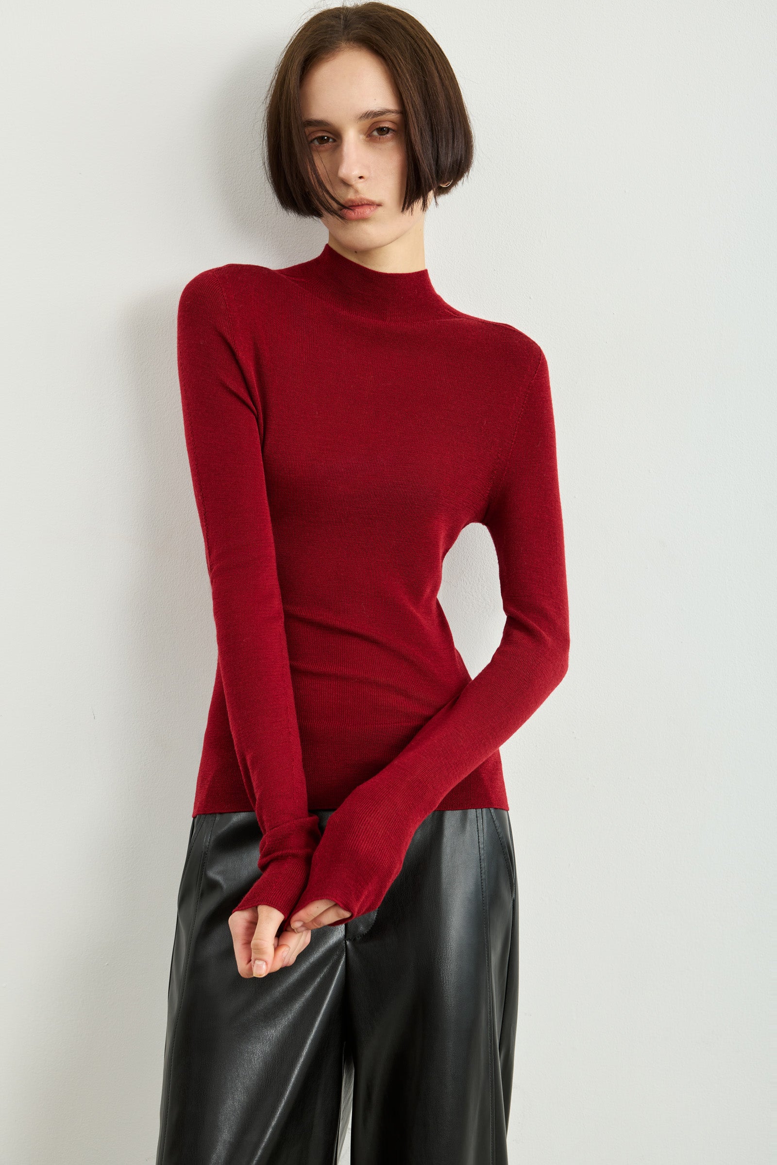 LILY Fitted Wool Mock-Neck Sweater, view 3