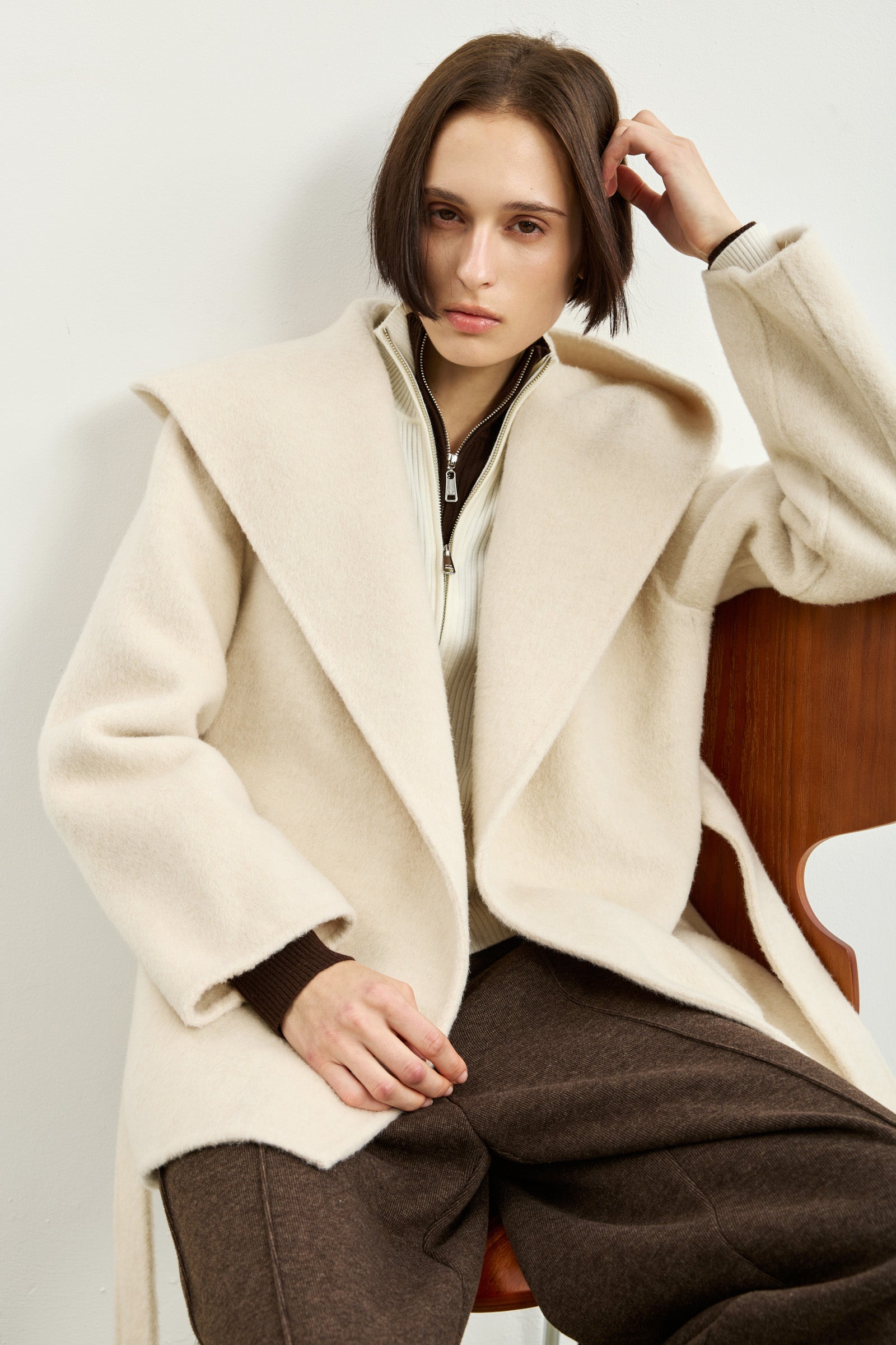 LILY Hooded Double-Faced Wool-Blend Short Coat by LILY STUDIO